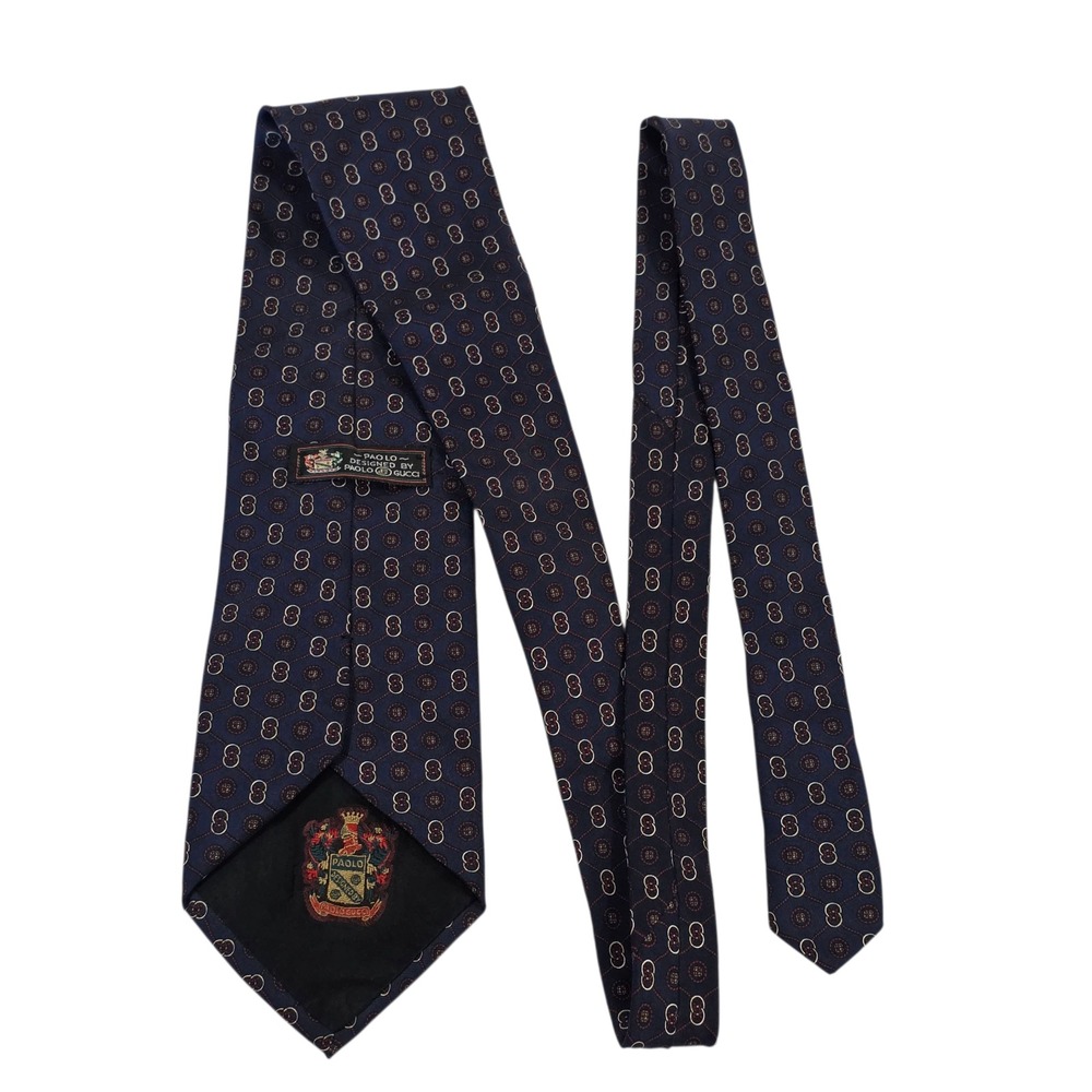 Paolo Gucci Mens Necktie Navy Blue One Size Silk Woven Classic Designer Fashion